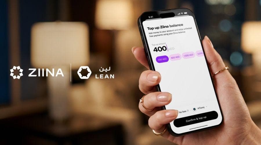Ziina wallet top-up screen using Lean Open Finance payment infrastructure in the UAE