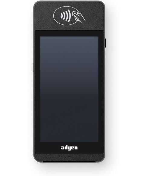 Adyen S1E payment terminal showing contactless payment support for merchant acquiring services.
