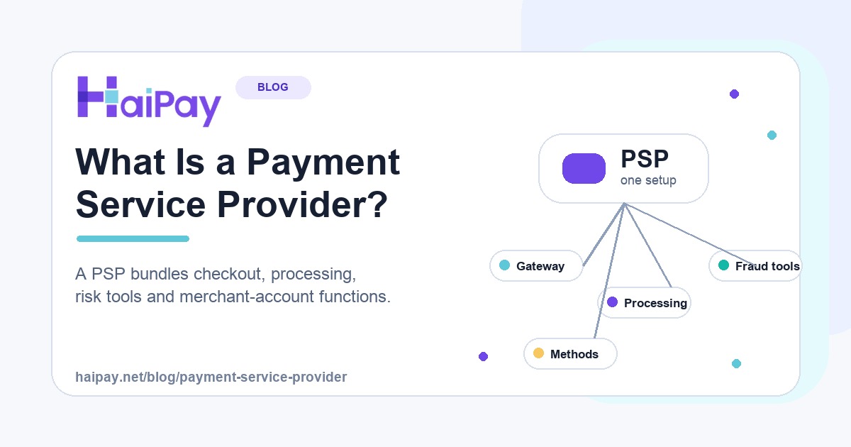What is a payment service provider illustration showing a PSP bundling checkout, processing and merchant account functions.