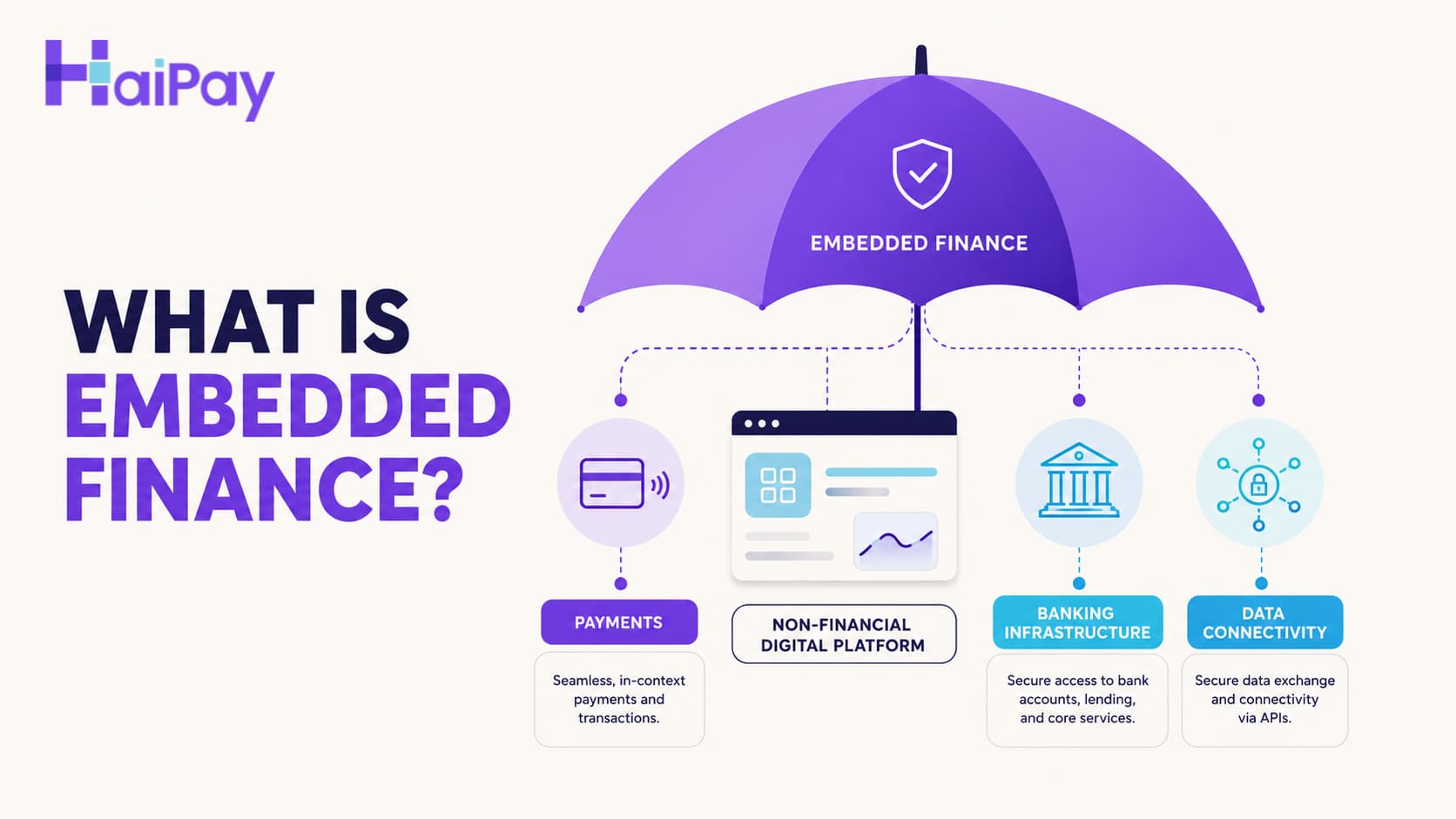 Embedded finance ecosystem connecting payments, banking infrastructure, and data connectivity