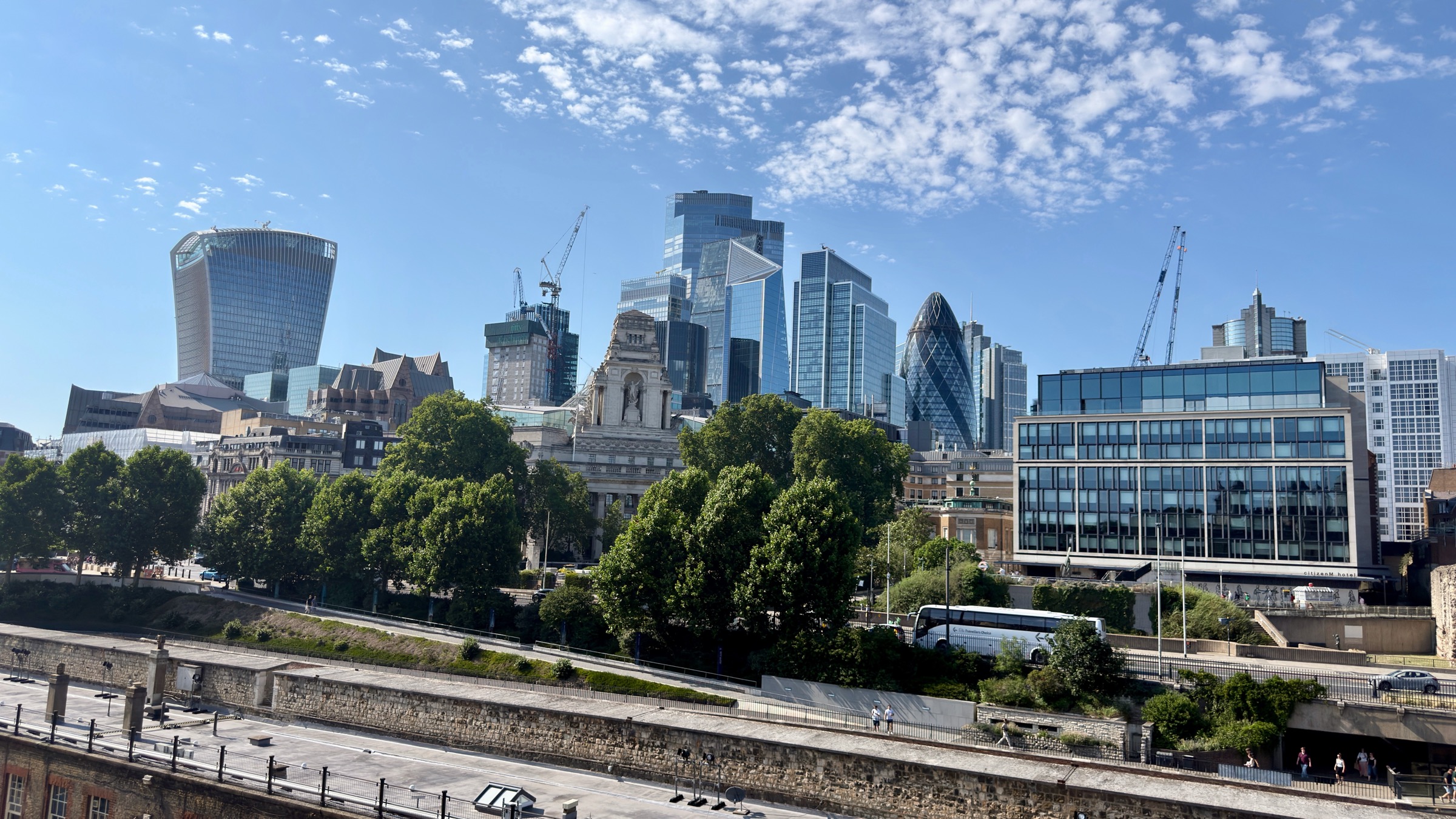 The skyline of the City of London financial district seen from the Tower of London.