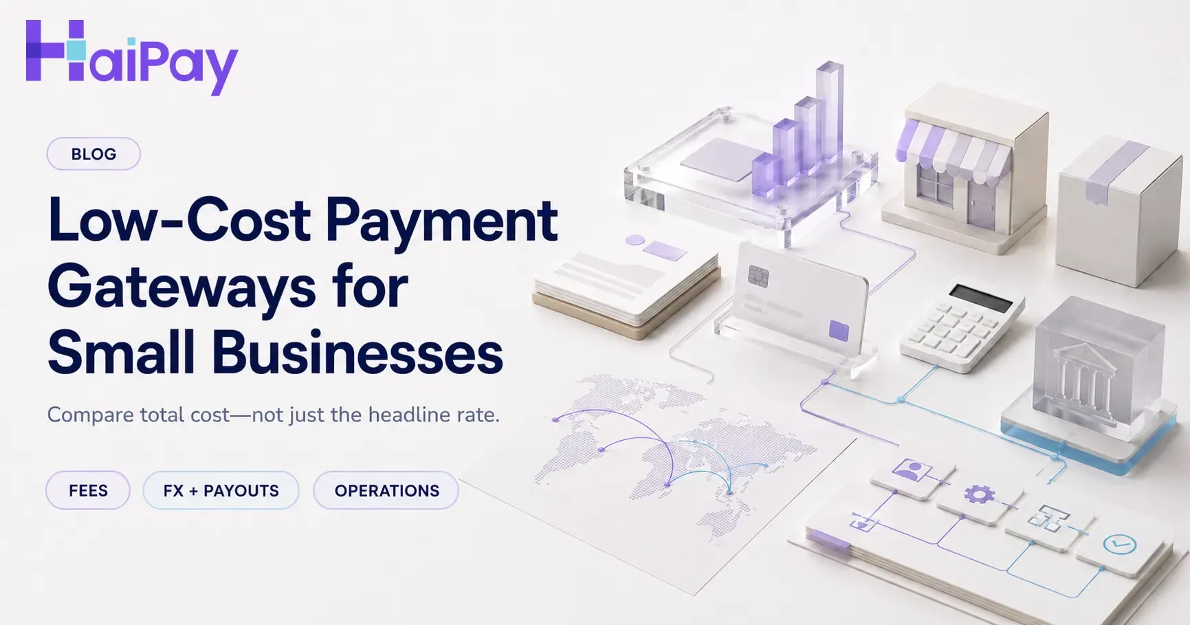 Payment gateway total-cost components for a small business, including transaction, cross-border, FX, payout, refund, dispute, and operating costs.