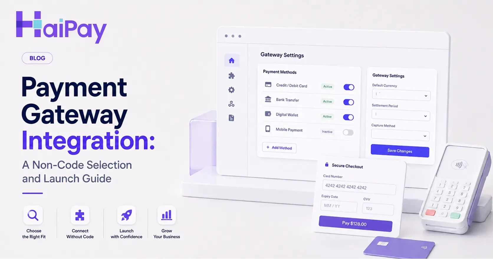Payment gateway integration roadmap from requirements and model selection through testing, pilot, launch, and rollback.