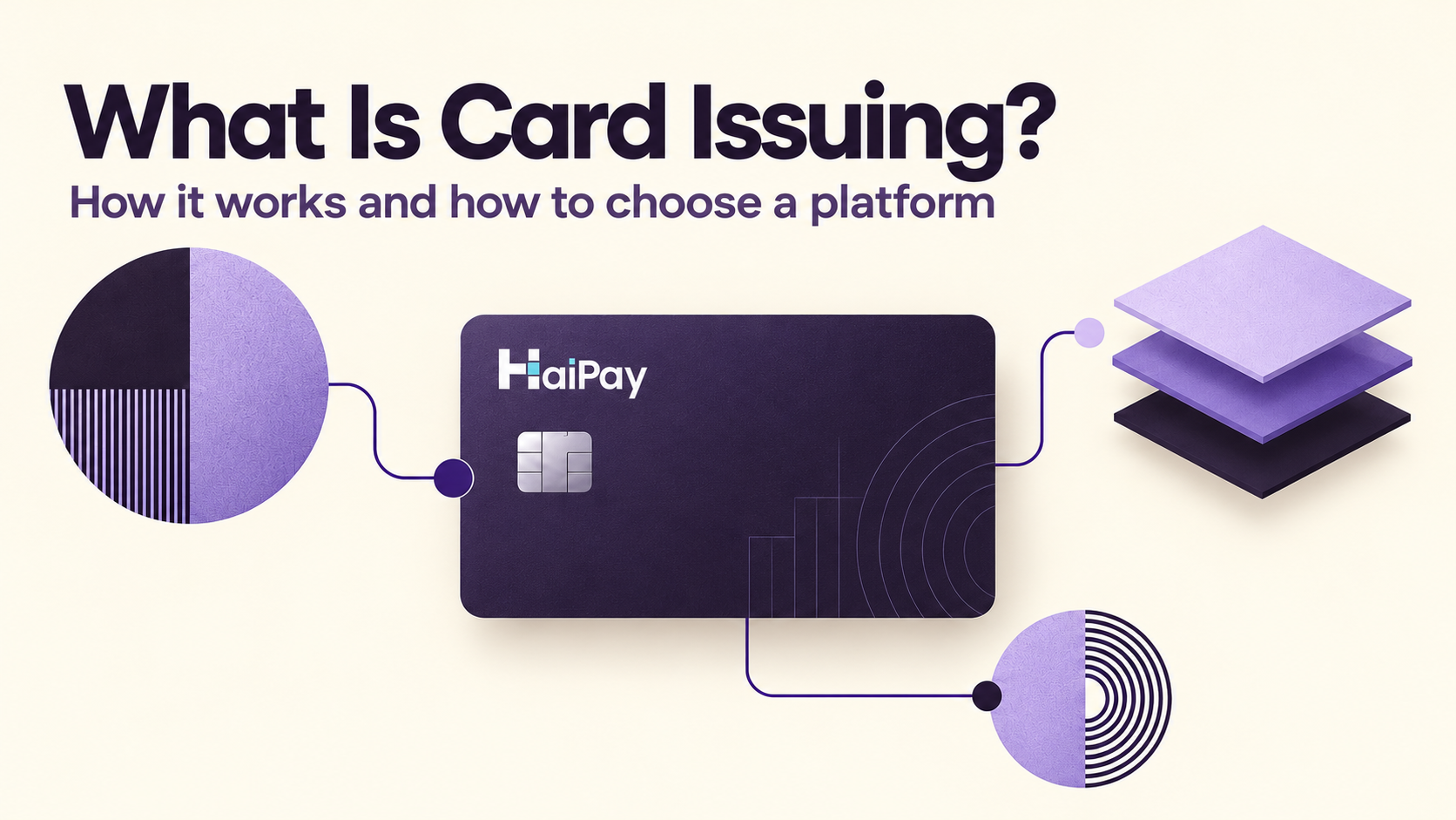 Card issuing guide cover with a HaiPay-branded violet card connected to geometric modules, titled What Is Card Issuing?